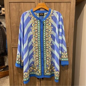 Bob Mackie Wearable Art 3X Button Front Shirt Semi Sheer